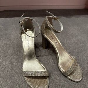 Stuart Weitzman Metallic Gold Ankle-Strap Block Heel Sandals size 9